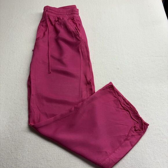 Zara Hot Pink Silky Viscose Pants Size Small Tapered Leg Pull On - Picture 1 of 7